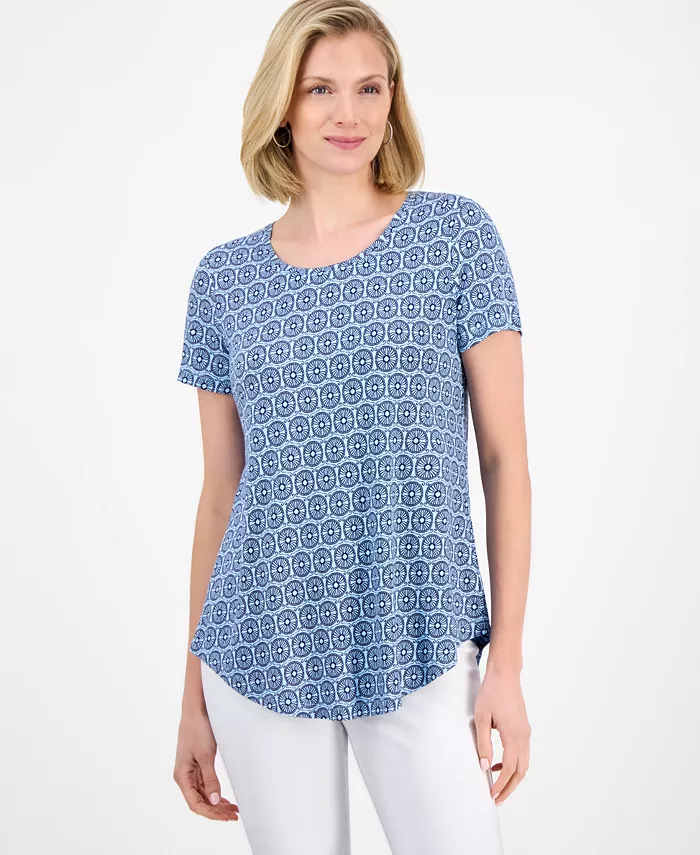 Женский принтованный топ с коротким рукавом и круглым вырезом JM Collection, синий
Женский принтованный топ с коротким рукавом и круглым вырезом JM Collection, синий