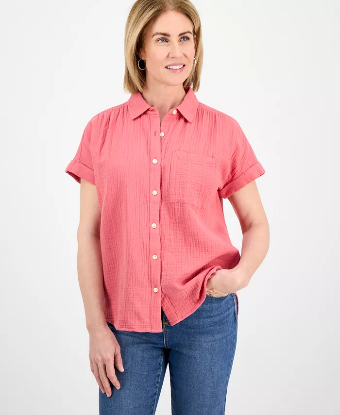 Небольшая хлопковая рубашка из марли Camp Shirt Style & Co, красный
Небольшая хлопковая рубашка из марли Camp Shirt Style & Co, красный