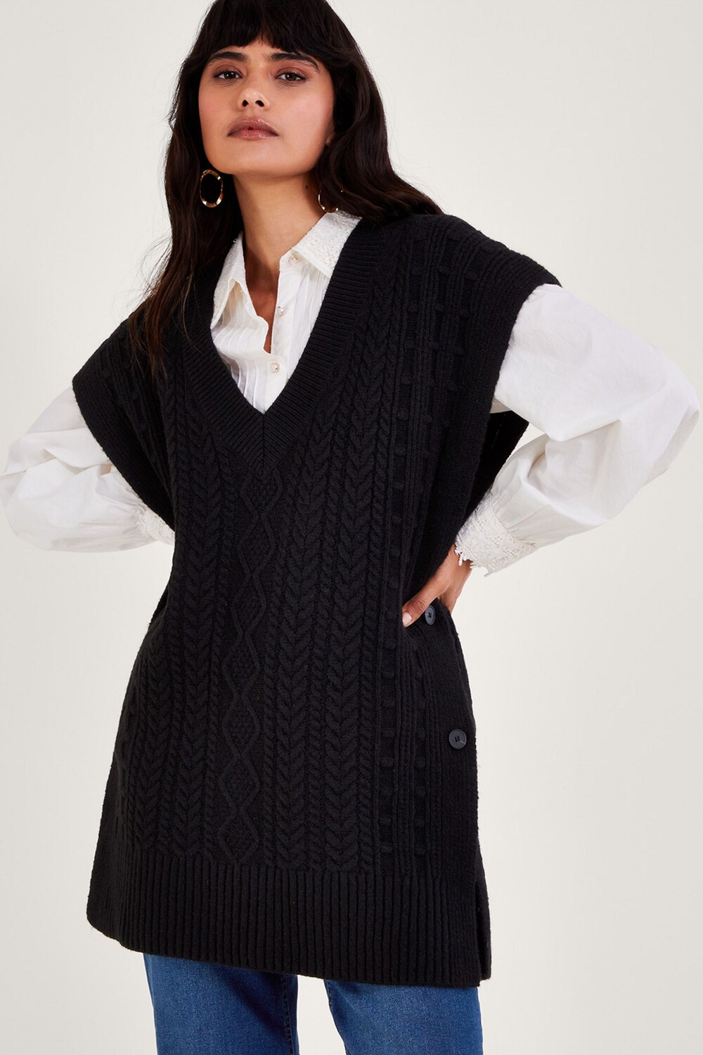 Свитер с таббардной вязкой Monsoon, черный 
Свитер с таббардной вязкой Monsoon, черный