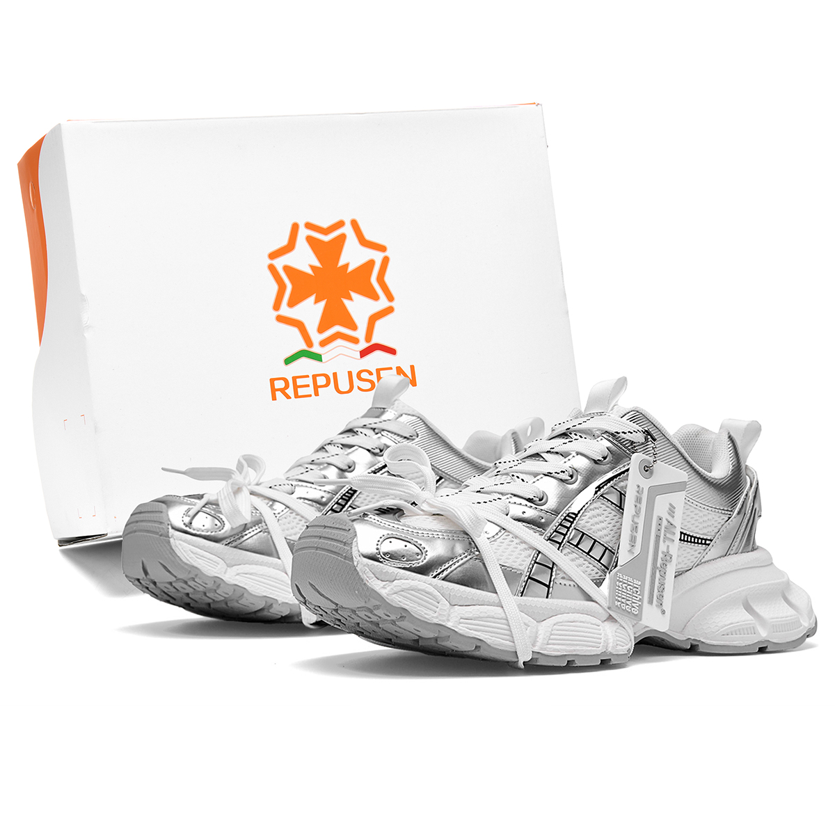 REPUSEN Скользоустойчивые износостойкие дышащие низкие массивные кроссовки унисекс Silver - Silver Box, цвет Silver Box 
REPUSEN Скользоустойчивые износостойкие дышащие низкие массивные кроссовки унисекс Silver - Silver Box, цвет Silver Box