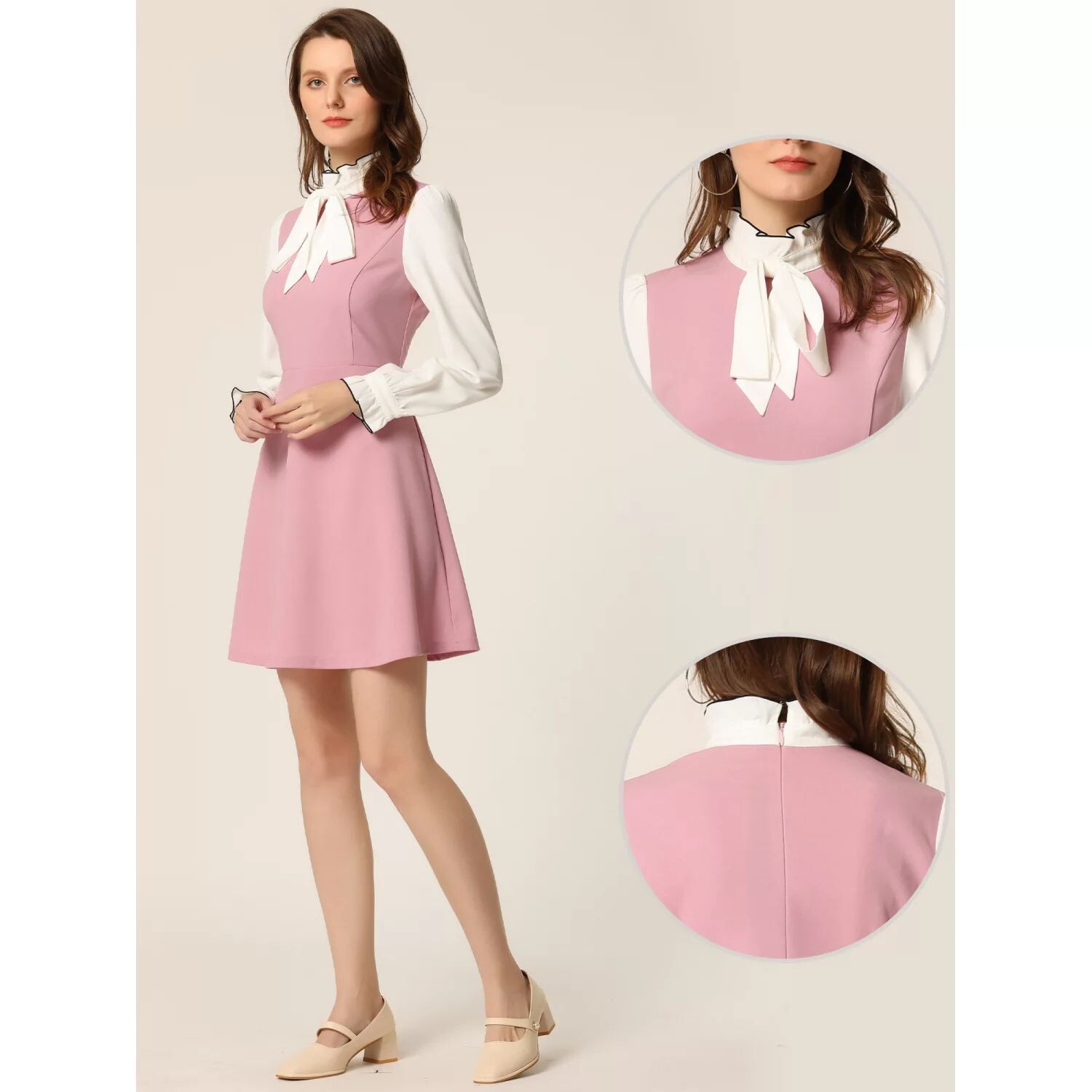 Женское элегантное офисное платье с контрастными рюшами и воротником-стойкой, галстуком-бабочкой и пышными рукавами ALLEGRA K, черный
Женское элегантное офисное платье с контрастными рюшами и воротником-стойкой, галстуком-бабочкой и пышными рукавами ALLEGRA K, черный