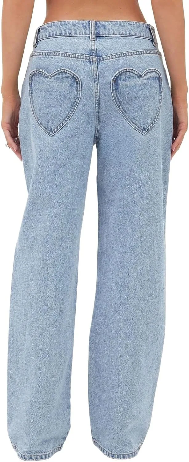 Женские джинсы с высокой талией и прямыми штанинами Casual Trendy Loose Boyfriend с карманами в виде сердца
Женские джинсы с высокой талией и прямыми штанинами Casual Trendy Loose Boyfriend с карманами в виде сердца
