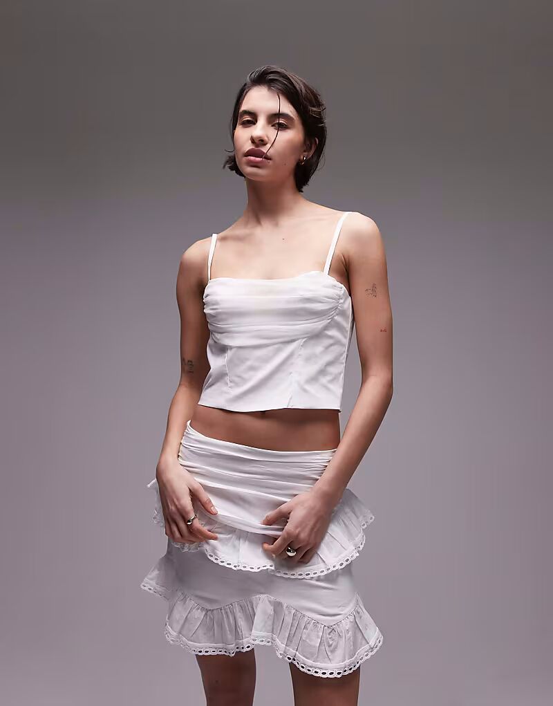 Топ SNDYS из поплина с бретельками, сборками и вырезом сердечком, белый
Топ SNDYS из поплина с бретельками, сборками и вырезом сердечком, белый