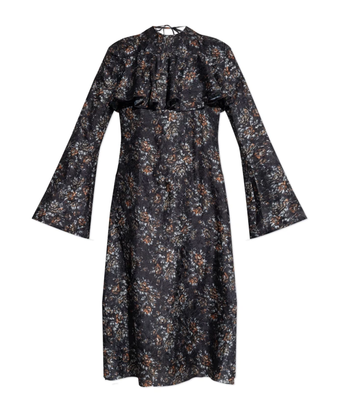 Платье с цветочным принтом и оборками Ganni, черный
Платье с цветочным принтом и оборками Ganni, черный