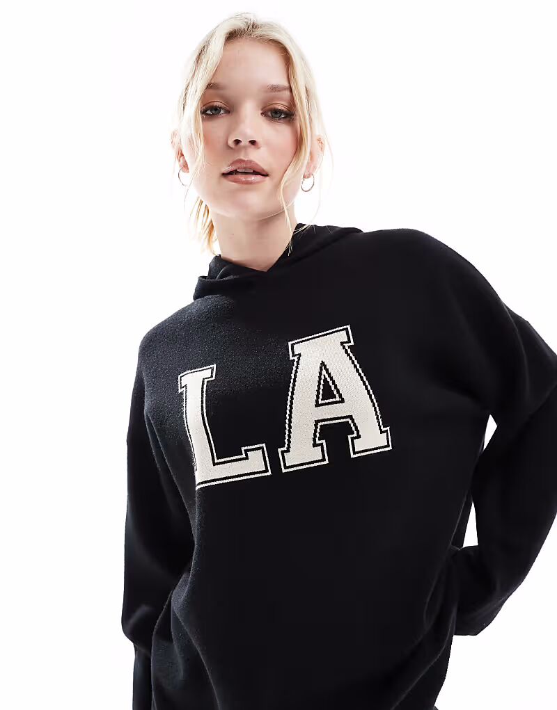Худи South Beach La с трикотажным ребристым краем черного цвета 
Худи South Beach La с трикотажным ребристым краем черного цвета