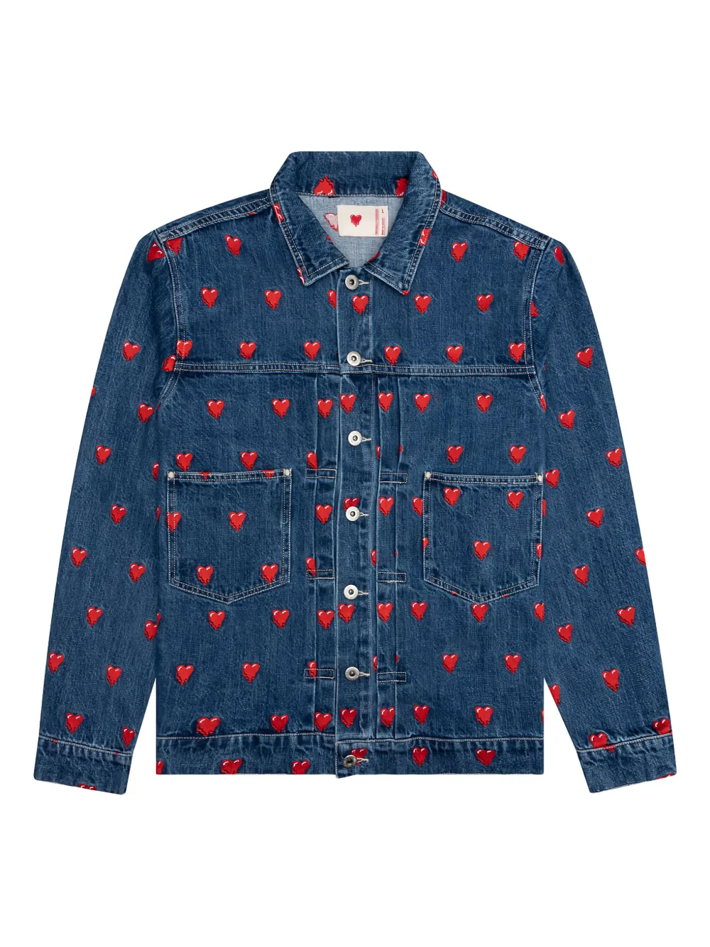 Джинсовая куртка с узором в виде сердца Emotionally Unavailable
Джинсовая куртка с узором в виде сердца Emotionally Unavailable