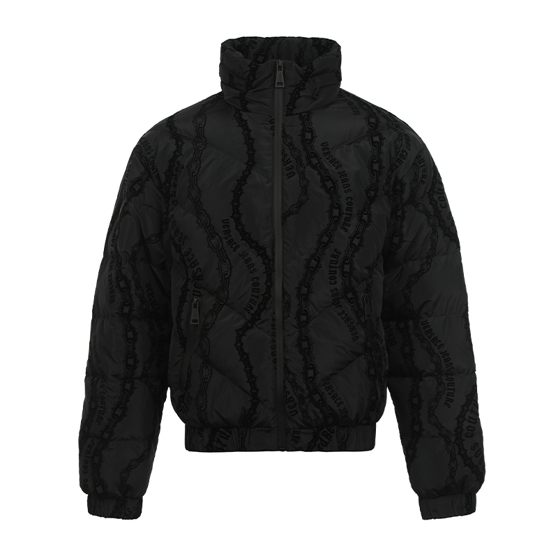 VERSACE JEANS COUTURE Стёганый пуховик с флокированным принтом, Black 
VERSACE JEANS COUTURE Стёганый пуховик с флокированным принтом, Black