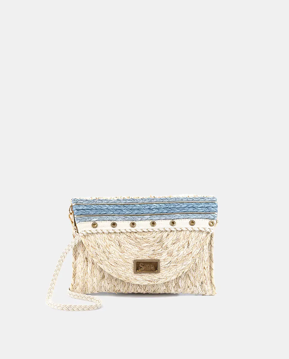 Сумка-конверт из кукурузных листьев в сочетании с люверсами и рафией Simó Sastre, синий
Сумка-конверт из кукурузных листьев в сочетании с люверсами и рафией Simó Sastre, синий