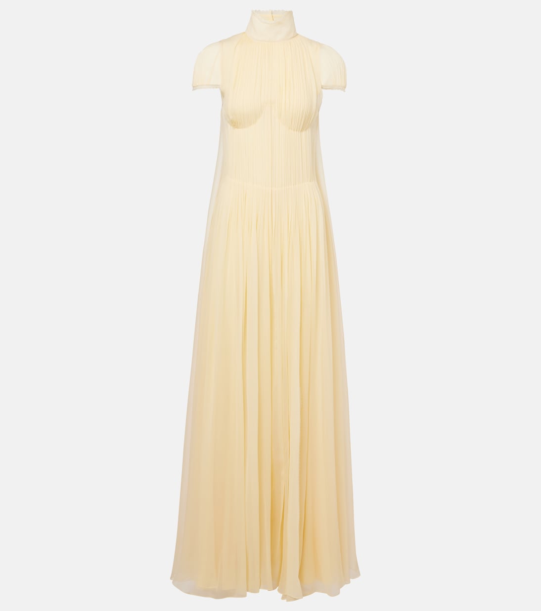 Платье из плиссированного шелкового шифона McQueen, Pale Yellow 
Платье из плиссированного шелкового шифона McQueen, Pale Yellow
