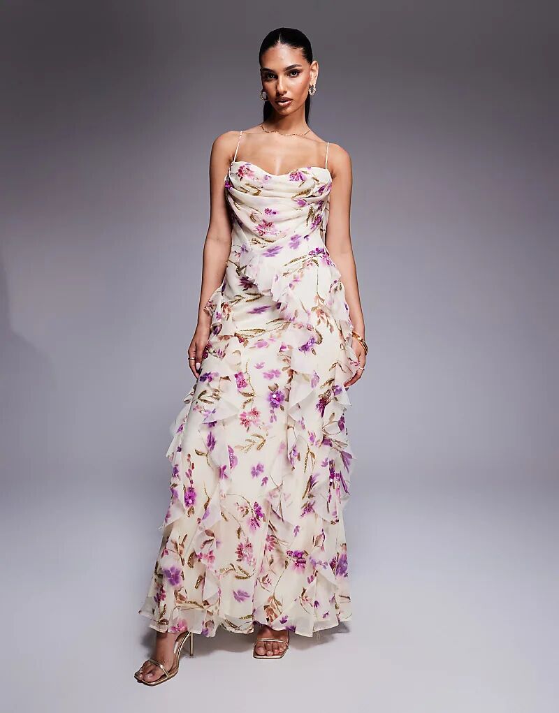 Платье макси из шифона ASOS DESIGN с отделкой на бретелях и оборками цвета слоновой кости с цветочным принтом
Платье макси из шифона ASOS DESIGN с отделкой на бретелях и оборками цвета слоновой кости с цветочным принтом