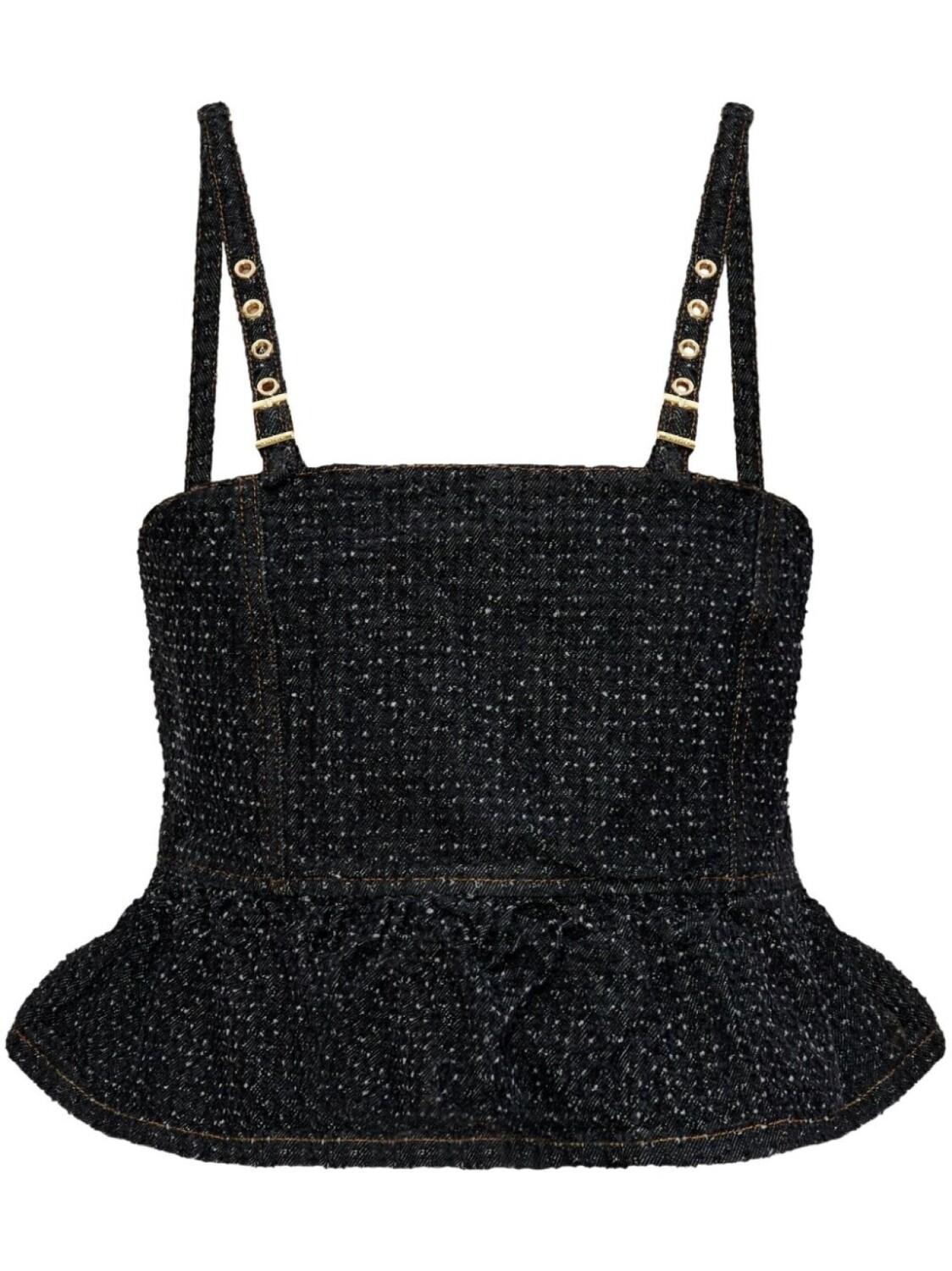 Топ из денима с баской GANNI, черный
Топ из денима с баской GANNI, черный