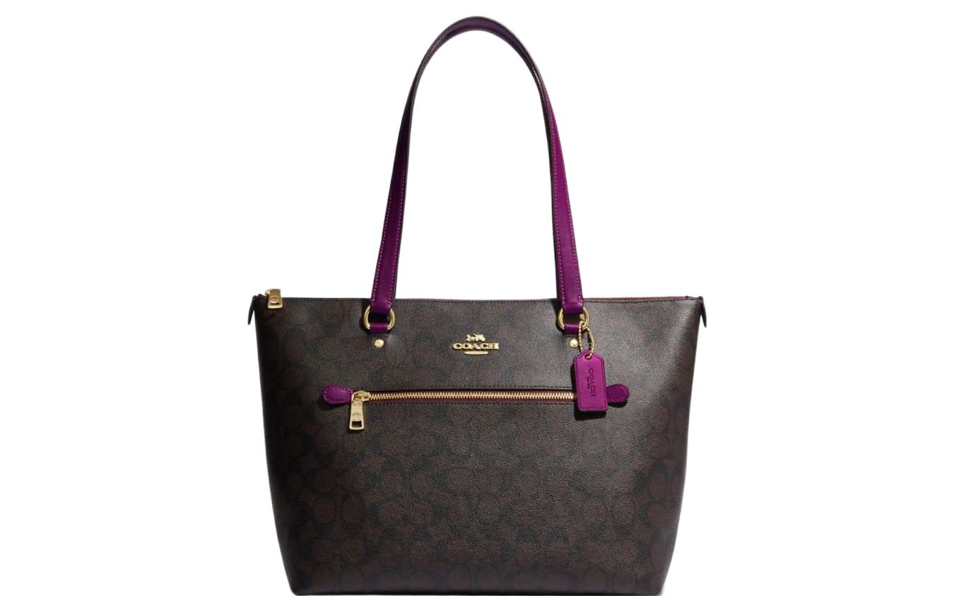 Сумка-шоппер из галерейного лакированного холста с кожаными деталями, большая женская сумка через плечо, коричневая и темно-красная COACH 
Сумка-шоппер из галерейного лакированного холста с кожаными деталями, большая женская сумка через плечо, коричневая и темно-красная COACH