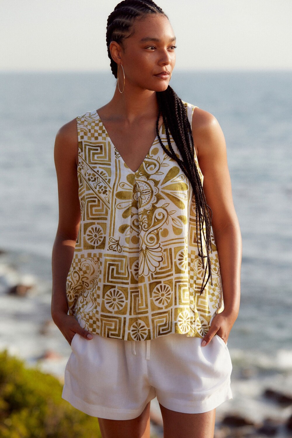 Летний топ с V-образным вырезом и смесовым льном Next, зеленый
Летний топ с V-образным вырезом и смесовым льном Next, зеленый