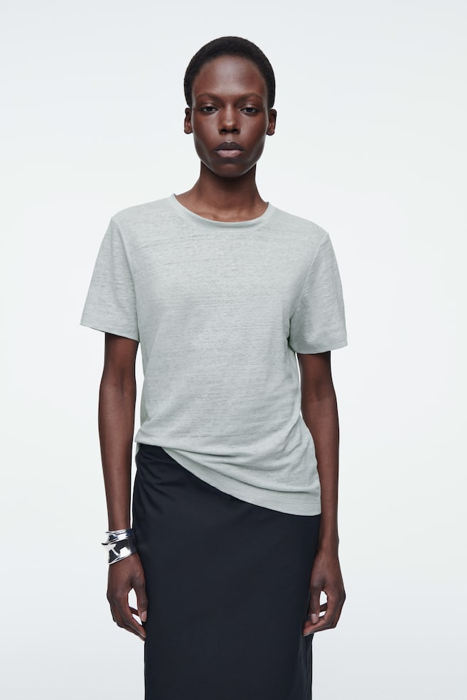 Льняная рубашка с круглым вырезом Cos, синий 
Льняная рубашка с круглым вырезом Cos, синий