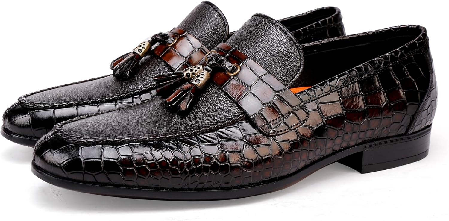 Мужские кожаные лоферы с кисточкой- удобные и прочные мокасины с тягой, классические пенни-лоферы с принтом крокодила для свадебного, вечеринного и официального наряда Golden Coxes Family, черный
Мужские кожаные лоферы с кисточкой- удобные и прочные мокасины с тягой, классические пенни-лоферы с принтом крокодила для свадебного, вечеринного и официального наряда Golden Coxes Family, черный