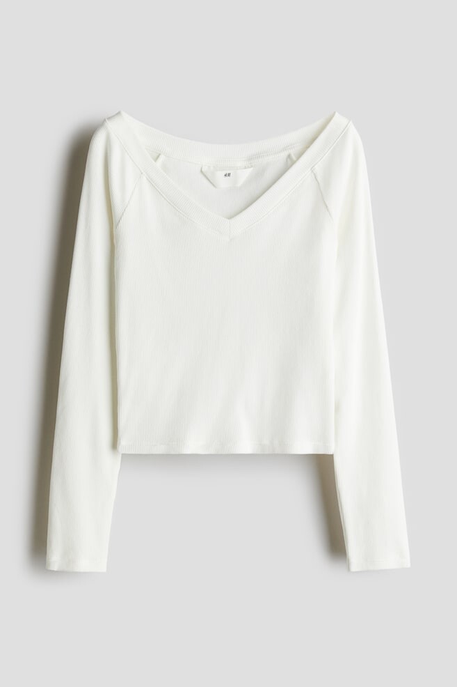 Топ в рубчик с v-образным вырезом H&M, белый
Топ в рубчик с v-образным вырезом H&M, белый