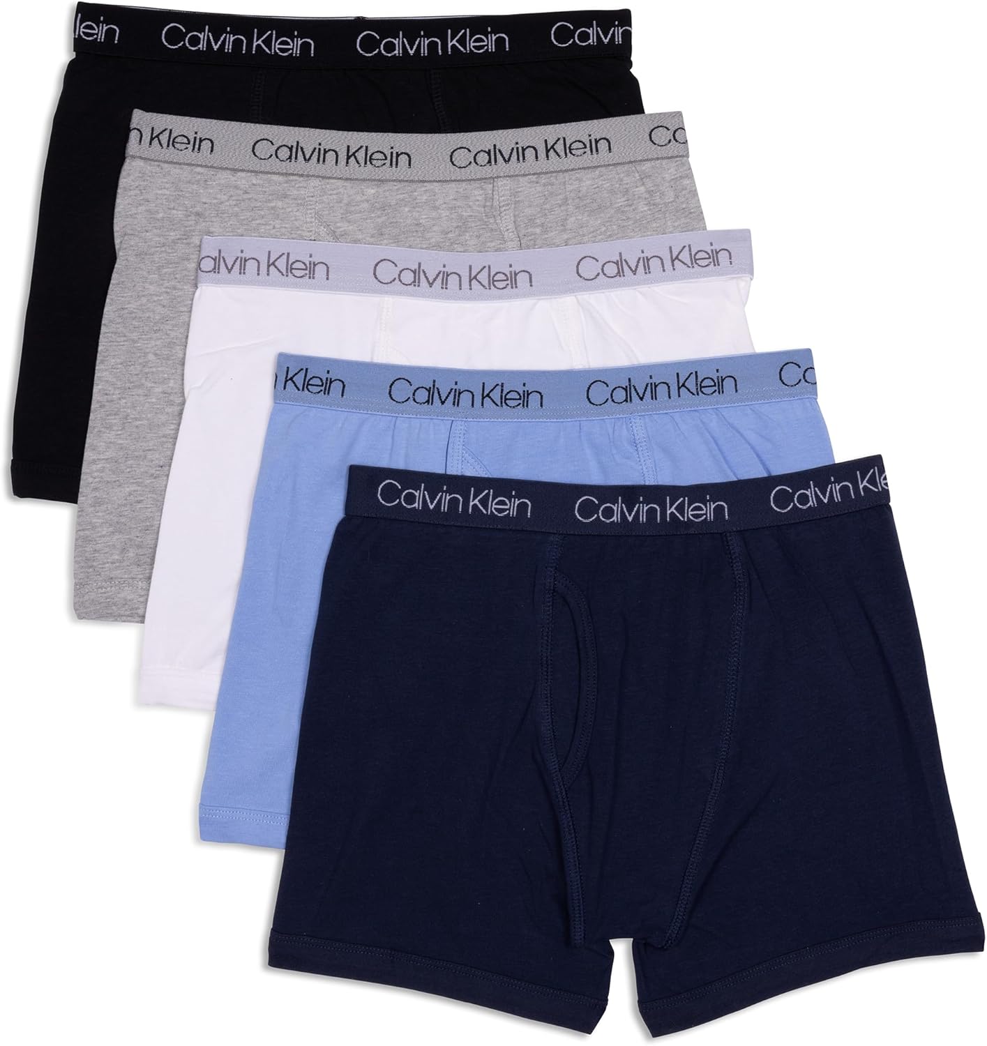 Современные хлопковые трусы-боксеры Calvin Klein для мальчиков (5 шт.), Black/Grey/White/Indigo/Navy
Современные хлопковые трусы-боксеры Calvin Klein для мальчиков (5 шт.), Black/Grey/White/Indigo/Navy