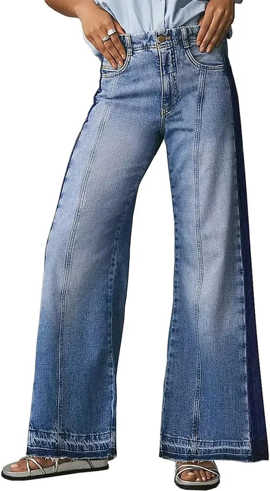 Женские джинсы с высокой талией и широкими штанинами Vintage Contrast Panel с потертым краем TACSTRUN
Женские джинсы с высокой талией и широкими штанинами Vintage Contrast Panel с потертым краем TACSTRUN