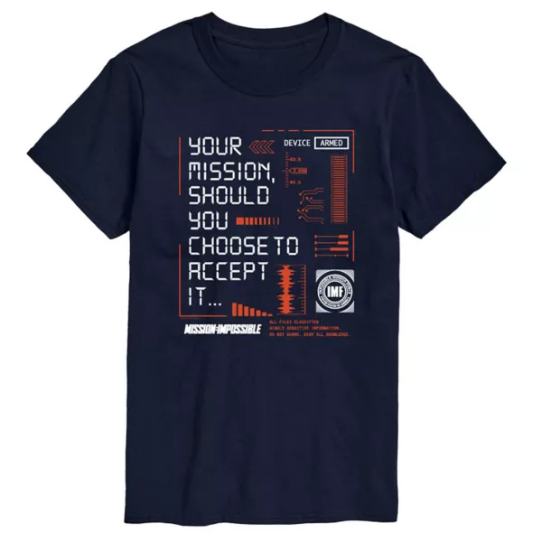 Мужская миссия: невыполнимая твоя миссия, если ты решишься ее принять... графическая футболка Licensed Character, синий 
Мужская миссия: невыполнимая твоя миссия, если ты решишься ее принять... графическая футболка Licensed Character, синий