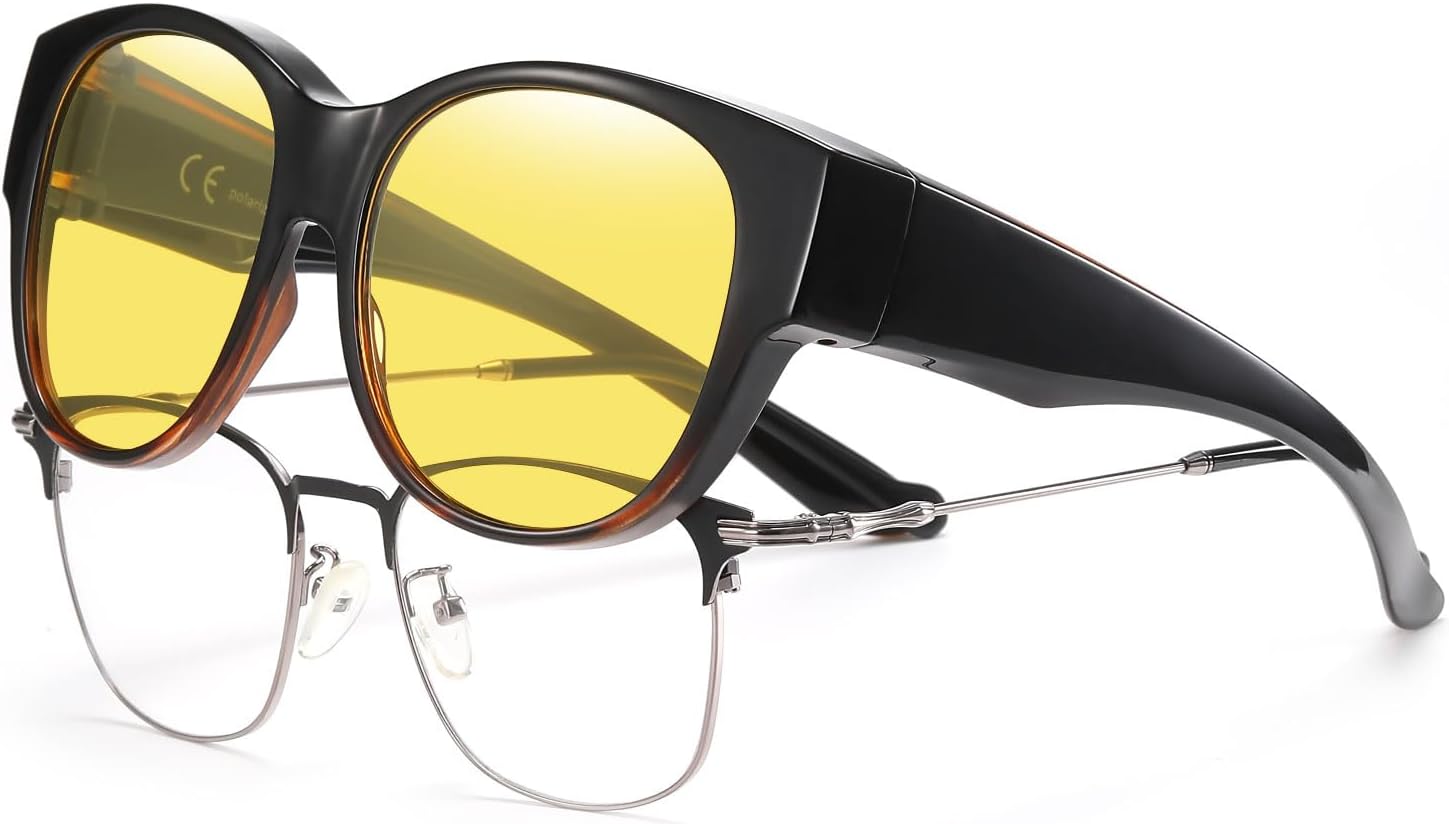 Очки для вождения в ночное время HAOLOTA, женские, надеваются поверх обычных очков, поляризованные линзы желтого цвета с антибликовым покрытием для ночного использования, B09 Black and Tortoise/Night Vision
Очки для вождения в ночное время HAOLOTA, женские, надеваются поверх обычных очков, поляризованные линзы желтого цвета с антибликовым покрытием для ночного использования, B09 Black and Tortoise/Night Vision