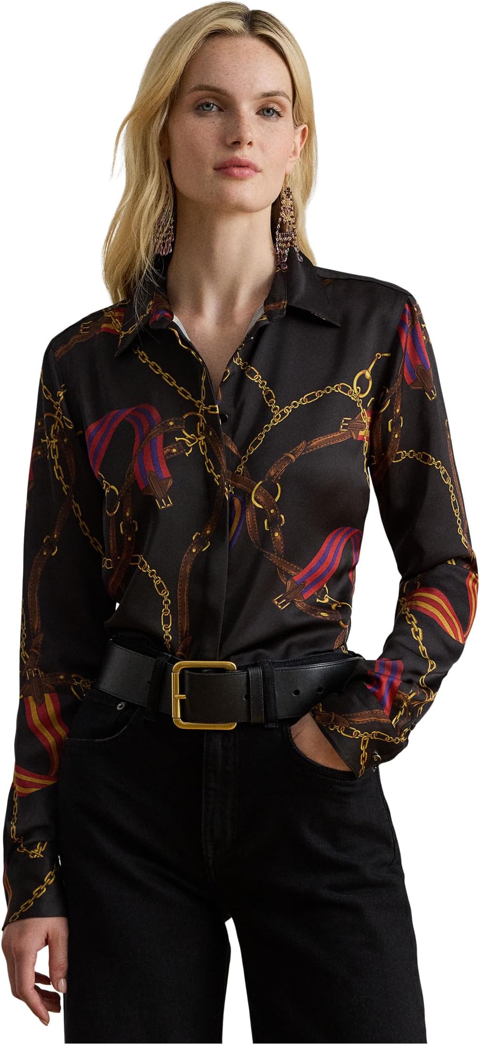 Женская рубашка Petite Classic Fit с принтом пояса и атласом Lauren Ralph Lauren, Black Multi
Женская рубашка Petite Classic Fit с принтом пояса и атласом Lauren Ralph Lauren, Black Multi