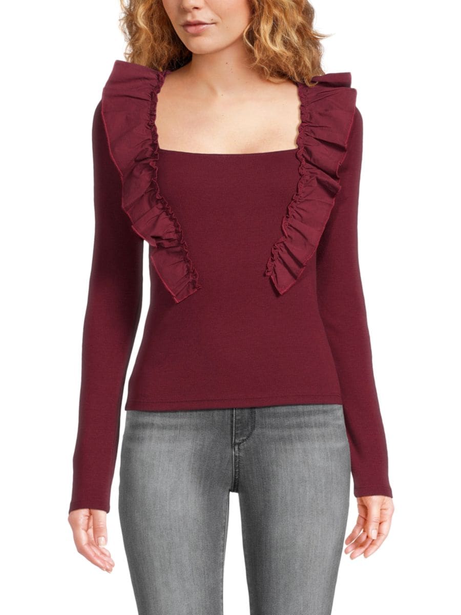 Вязаный топ с оборками Liv Joe's Jeans, бордовый
Вязаный топ с оборками Liv Joe's Jeans, бордовый