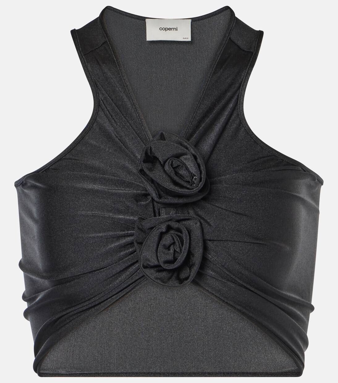 Укороченный топ с цветочной аппликацией Coperni, черный
Укороченный топ с цветочной аппликацией Coperni, черный