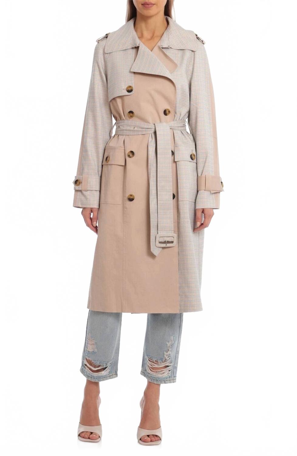 Комбинированное двубортное хлопковое тренч в бежевую клетку Avec Les Filles
Комбинированное двубортное хлопковое тренч в бежевую клетку Avec Les Filles