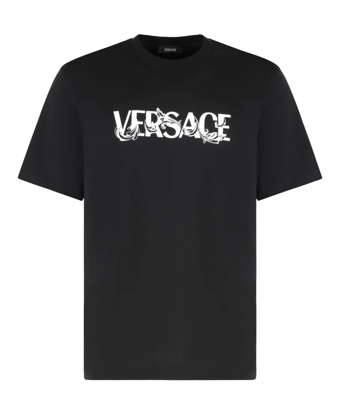 Хлопковая футболка с напечатанным логотипом Versace, черный
Хлопковая футболка с напечатанным логотипом Versace, черный
