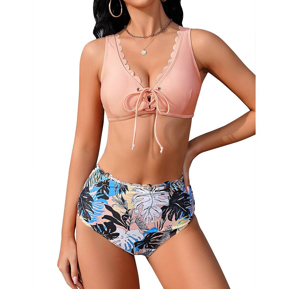 Женский комплект бикини, модный купальник из двух частей с цветочным принтом, купальный костюм с завышенной талией и контролем живота MISSKY, розовый
Женский комплект бикини, модный купальник из двух частей с цветочным принтом, купальный костюм с завышенной талией и контролем живота MISSKY, розовый