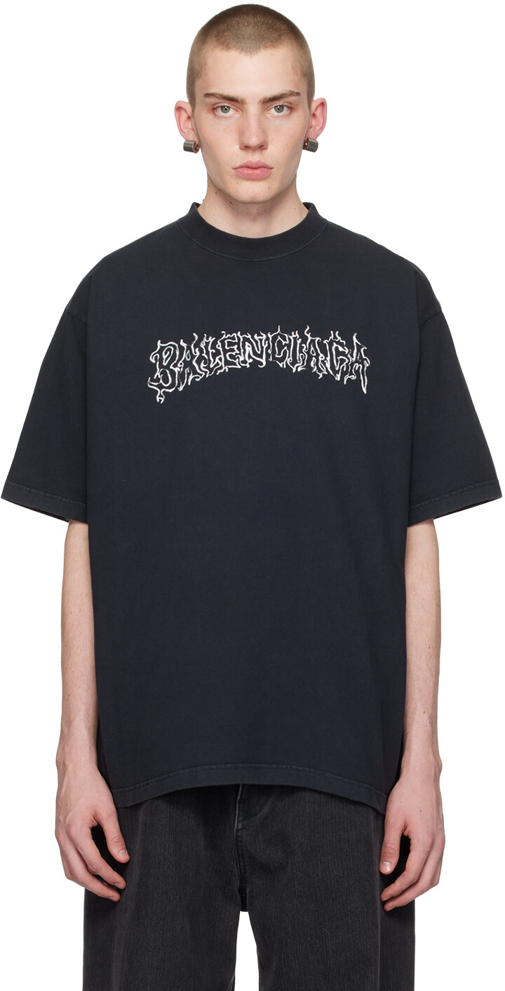 Черная металлическая футболка своими руками Balenciaga, цвет Faded black/White
Черная металлическая футболка своими руками Balenciaga, цвет Faded black/White