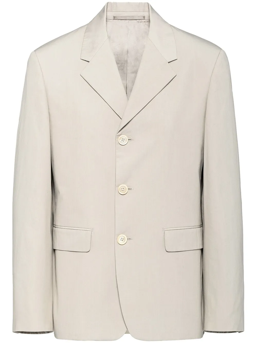 Однобортный пиджак с логотипом Prada, нейтральный 
Однобортный пиджак с логотипом Prada, нейтральный