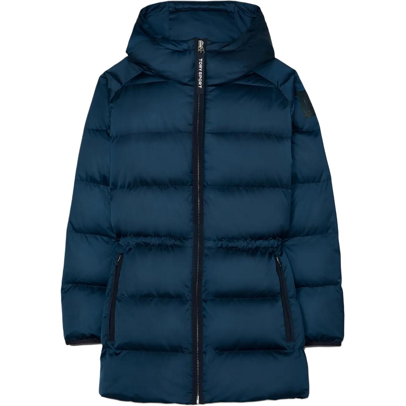 Tory Burch Пуховая куртка женская, темно-синяя, с капюшоном
Tory Burch Пуховая куртка женская, темно-синяя, с капюшоном