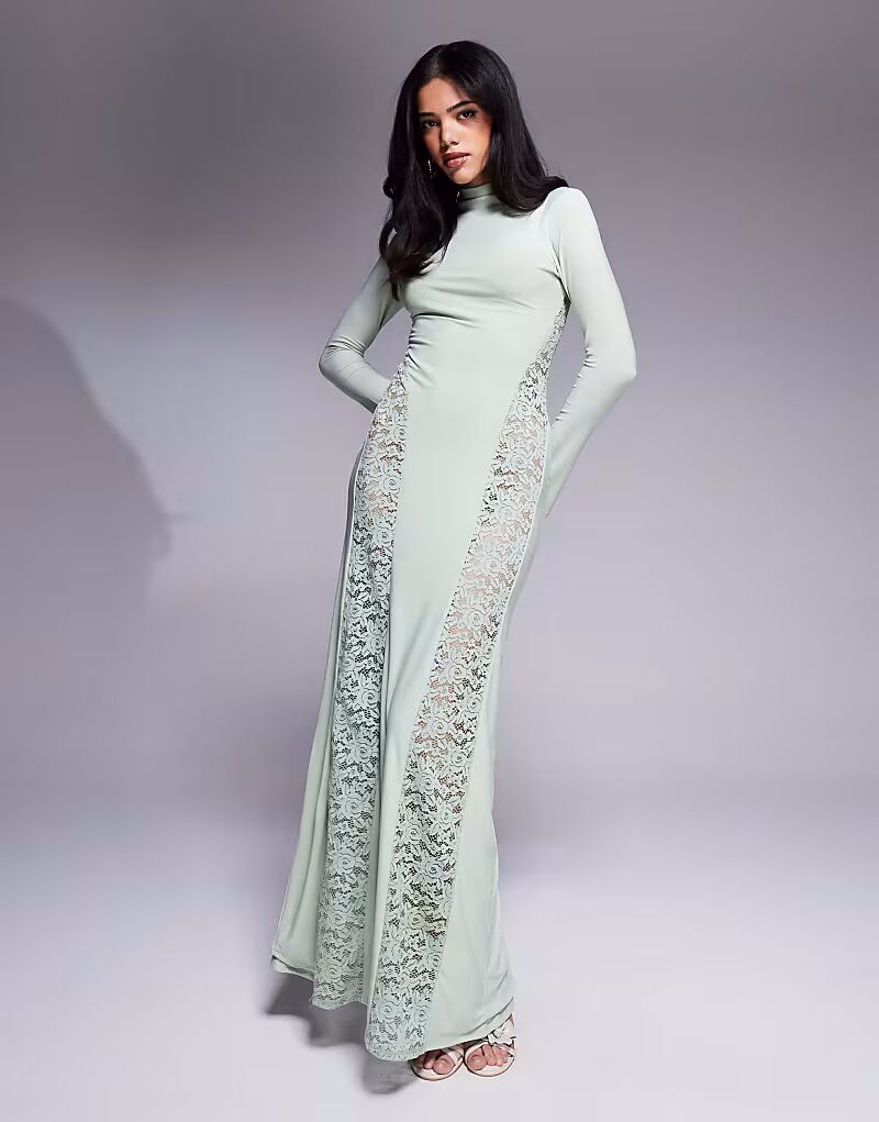 Платье макси ASOS DESIGN с кружевными вставками и высоким воротом, шалфейно-зеленого цвета
Платье макси ASOS DESIGN с кружевными вставками и высоким воротом, шалфейно-зеленого цвета