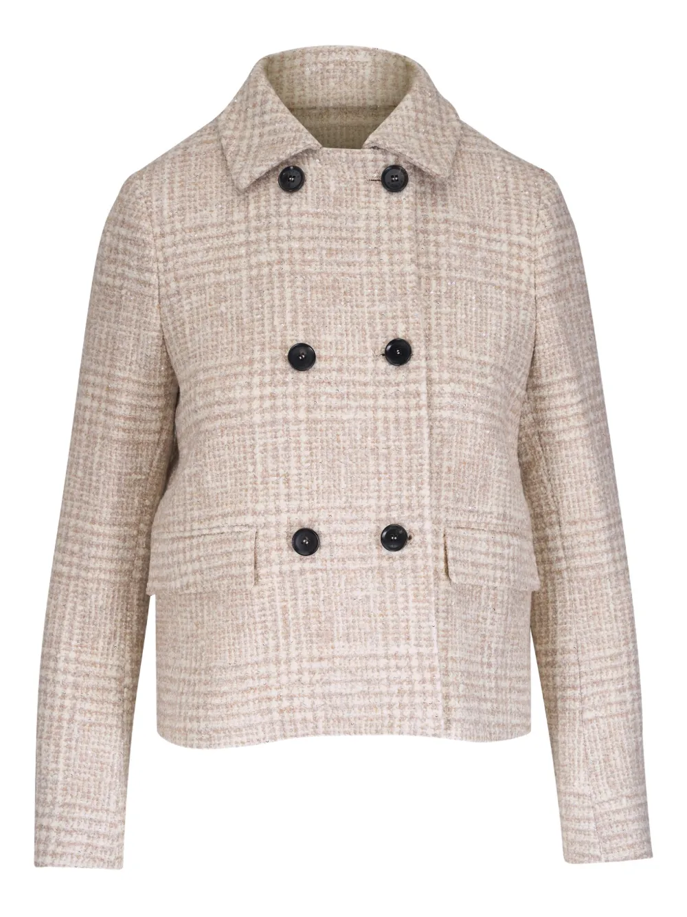 Клетчатый двубортный пиджак Kiton, нейтральный
Клетчатый двубортный пиджак Kiton, нейтральный