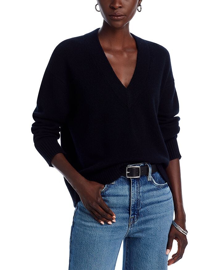 Кашемировый свитер AQUA с заниженными плечами и V-образным вырезом, черный
Кашемировый свитер AQUA с заниженными плечами и V-образным вырезом, черный