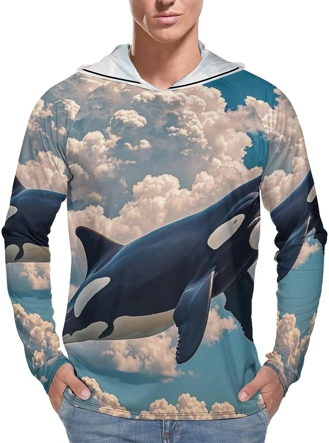 Мужская толстовка с капюшоном UPF 50+ для защиты от солнца, Orcas in The Sky and Clouds, с длинным рукавом, легкая и быстросохнущая FHESDCW
Мужская толстовка с капюшоном UPF 50+ для защиты от солнца, Orcas in The Sky and Clouds, с длинным рукавом, легкая и быстросохнущая FHESDCW