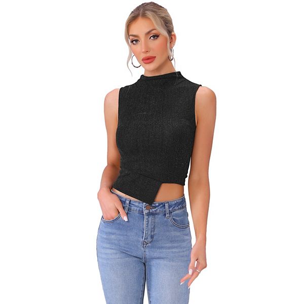 Блестящий топ для женщин с воротником-стойкой, без рукавов и асимметричным подолом Inspire Chic
Блестящий топ для женщин с воротником-стойкой, без рукавов и асимметричным подолом Inspire Chic