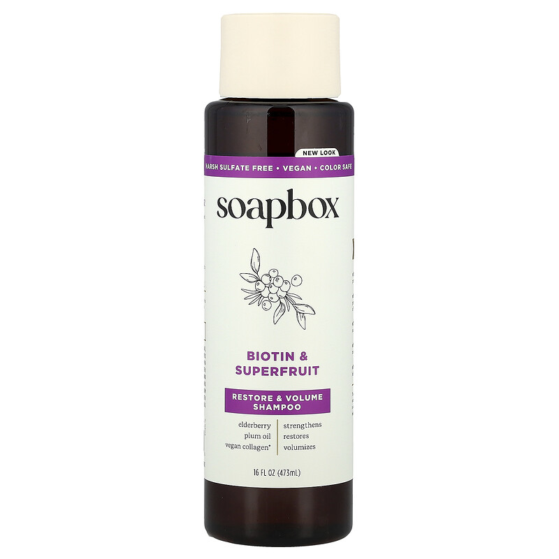 Soapbox, Restore & Volume Shampoo, Biotin & Superfruit, 16 fl oz (473 ml)
Soapbox, Restore & Volume Shampoo, Biotin & Superfruit, 16 fl oz (473 ml)
