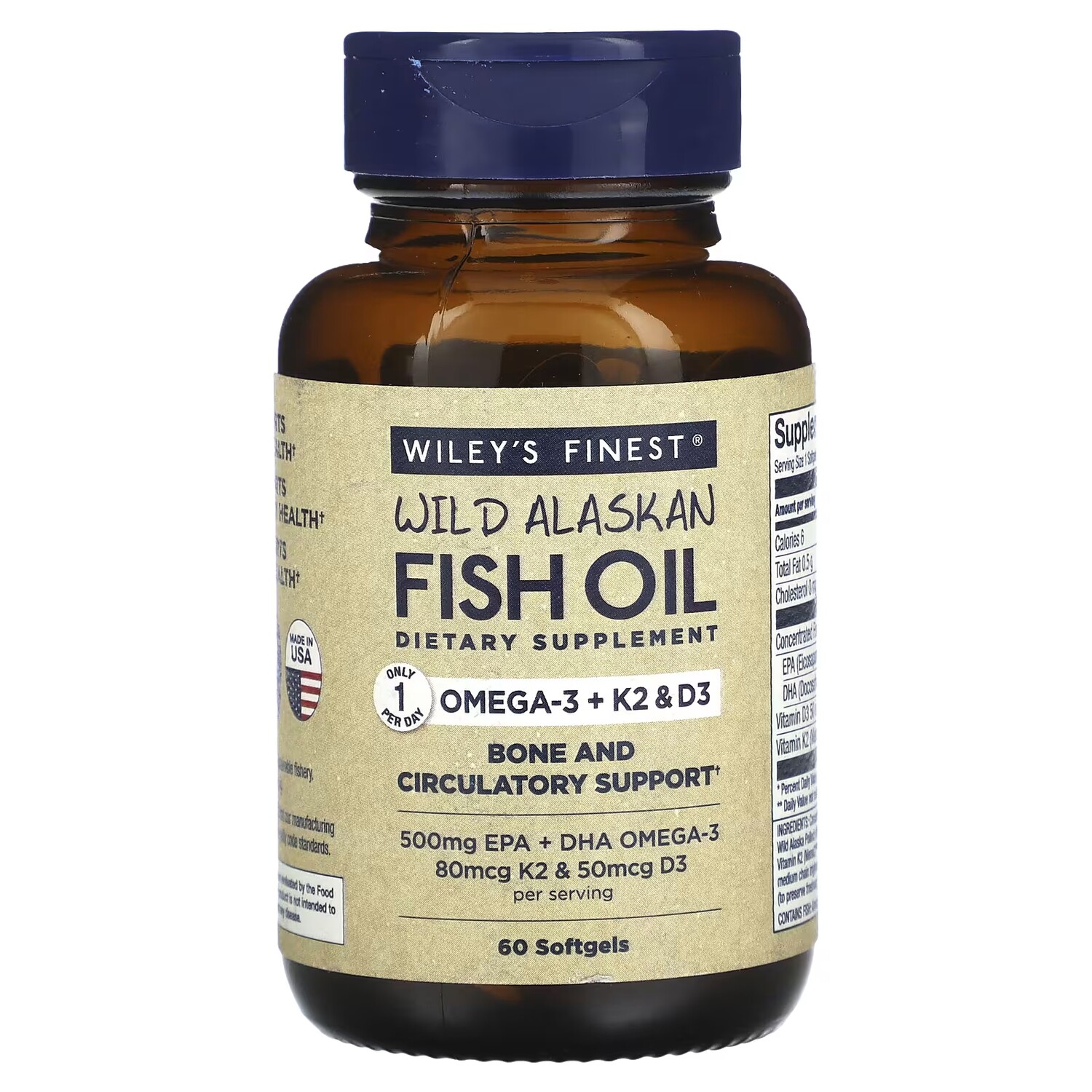 Добавка Wiley's Finest Wild Alaskan Fish Oil Omega-3 + K2 & D3, 60 таблеток
Добавка Wiley's Finest Wild Alaskan Fish Oil Omega-3 + K2 & D3, 60 таблеток