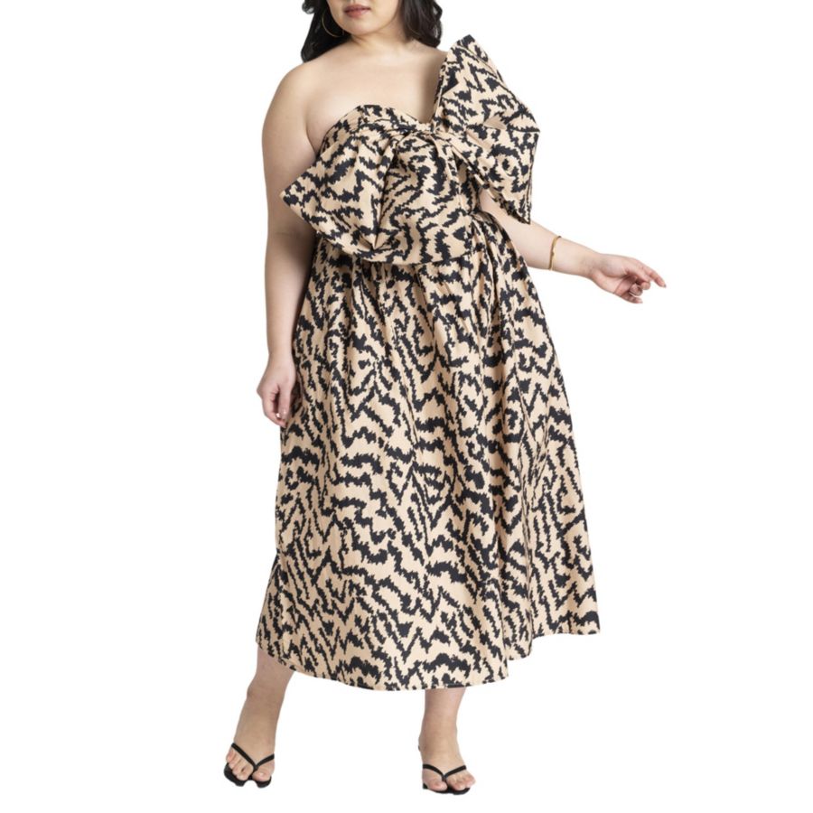 Женское платье большого размера с бантом и расклешенной юбкой ELOQUII, Abstract safari
Женское платье большого размера с бантом и расклешенной юбкой ELOQUII, Abstract safari