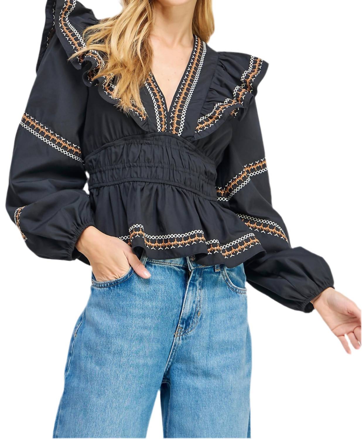 Вышитый топ с рюшами в черном цвете Strut & Bolt
Вышитый топ с рюшами в черном цвете Strut & Bolt