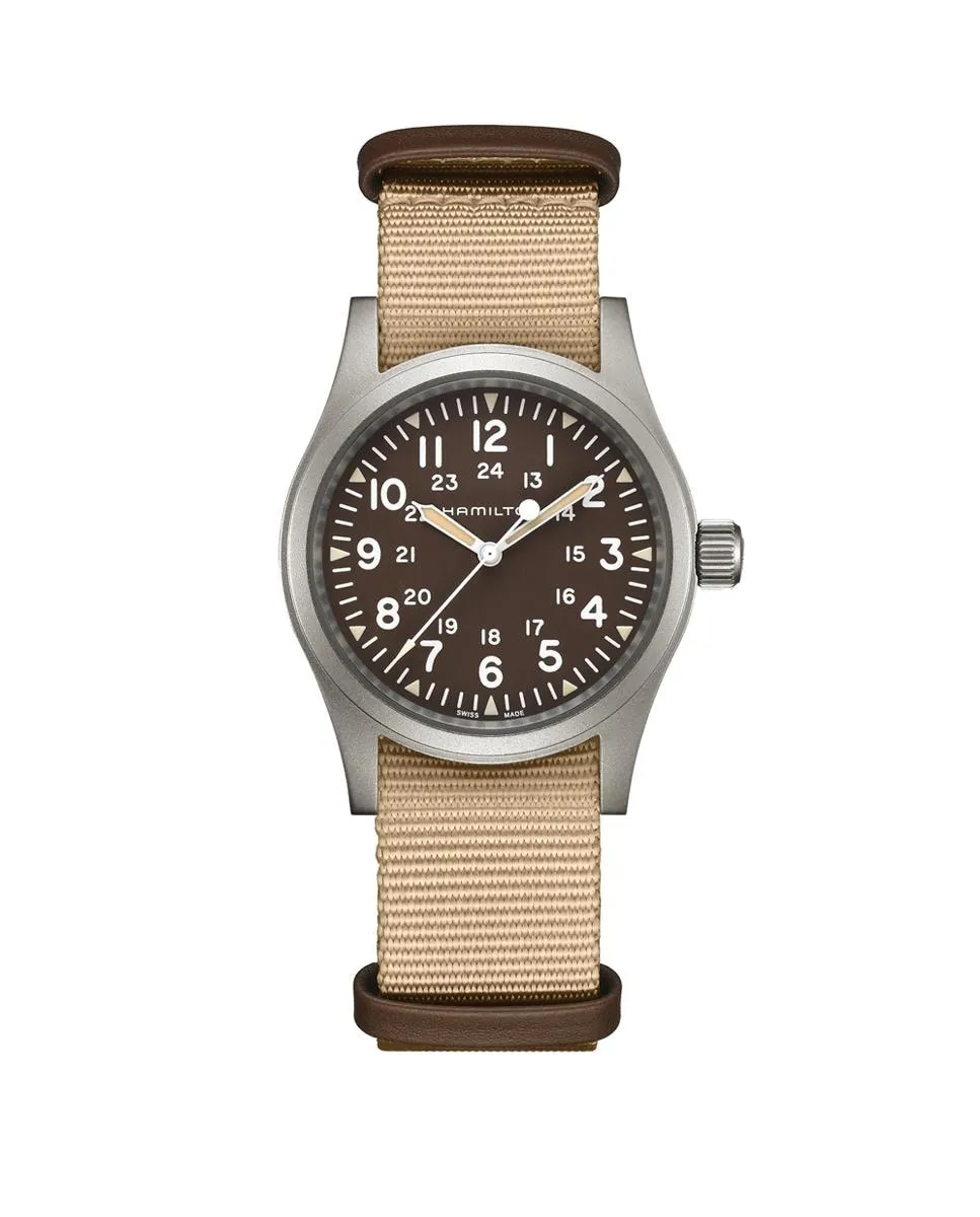 Мужские механические часы Khaki Field 38 мм H69439901 с текстильным ремешком Hamilton, коричневый
Мужские механические часы Khaki Field 38 мм H69439901 с текстильным ремешком Hamilton, коричневый