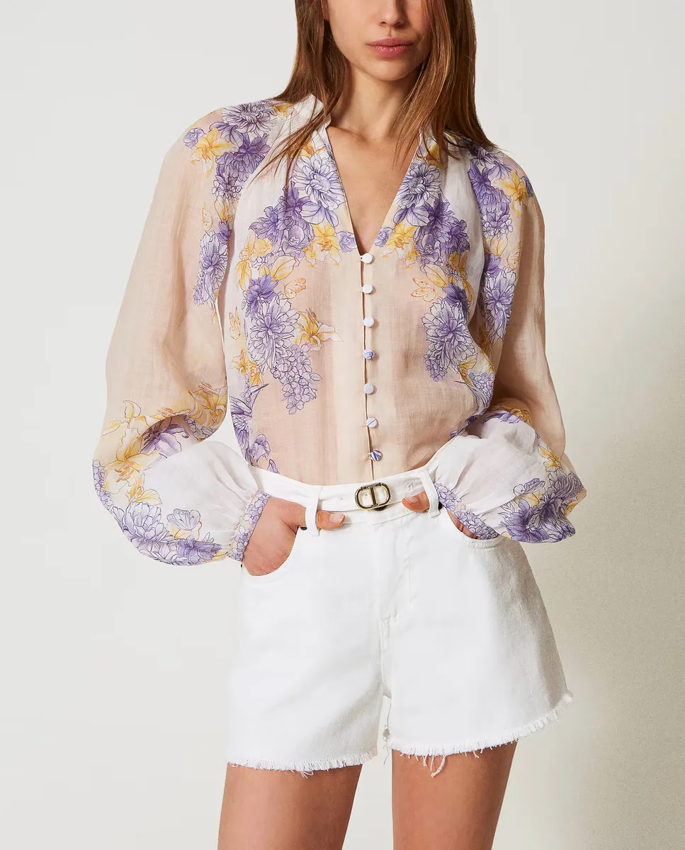 Женская рубашка из рами с цветами Twinset, мультиколор 
Женская рубашка из рами с цветами Twinset, мультиколор