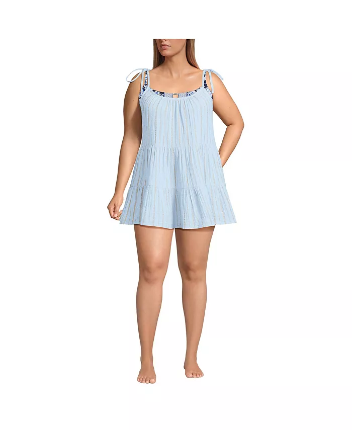 Платье-мини с металлическим блеском и хлопковой марлей больших размеров Lands' End, синий
Платье-мини с металлическим блеском и хлопковой марлей больших размеров Lands' End, синий