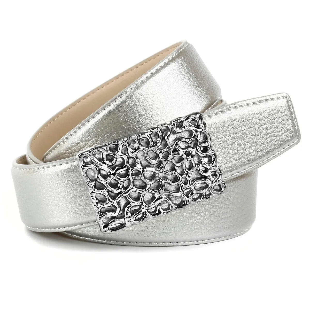 Кожаный ремень Anthoni Crown с блестящей, нежной серебристой застежкой, серебристый 
Кожаный ремень Anthoni Crown с блестящей, нежной серебристой застежкой, серебристый