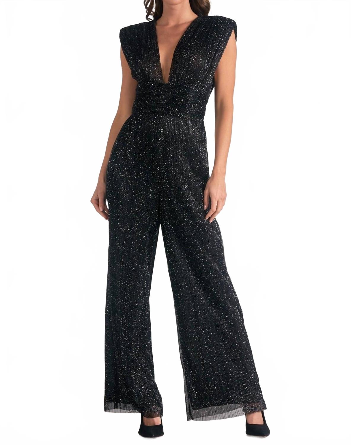 Металлический черный комбинезон без рукавов с глубоким V-образным вырезом ELAN
Металлический черный комбинезон без рукавов с глубоким V-образным вырезом ELAN