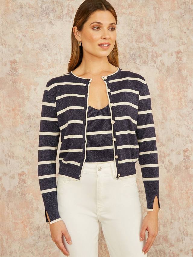 Кардиган в блестящую полоску Yumi, темно-синий/белый
Кардиган в блестящую полоску Yumi, темно-синий/белый