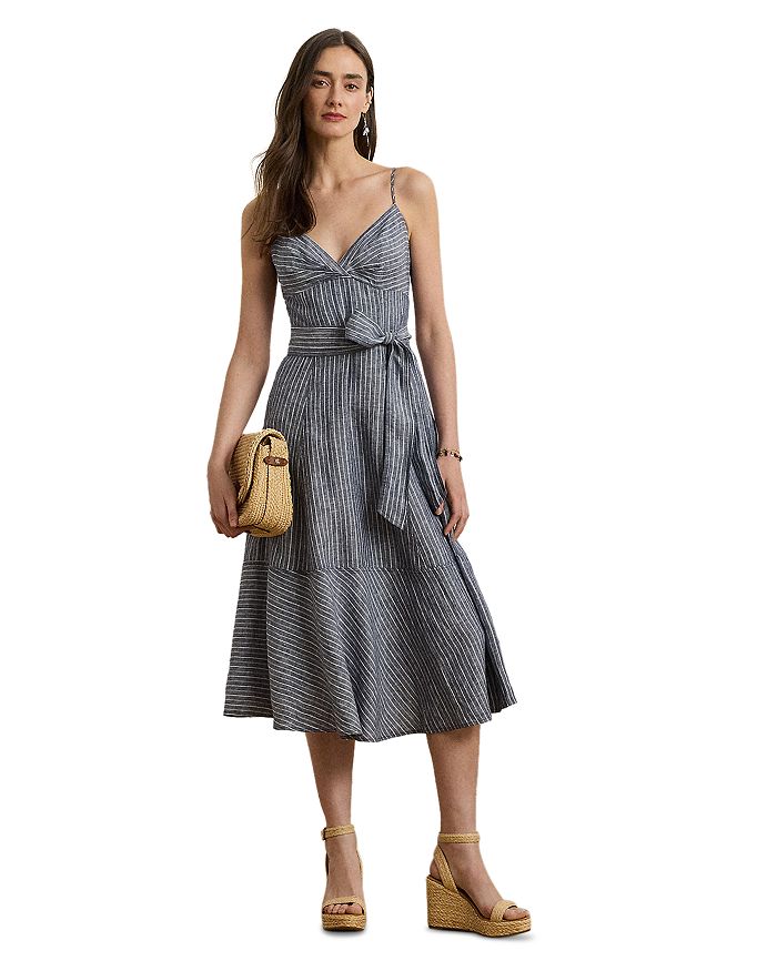 Полосатое льняное платье без рукавов с поясом Ralph Lauren, синий
Полосатое льняное платье без рукавов с поясом Ralph Lauren, синий