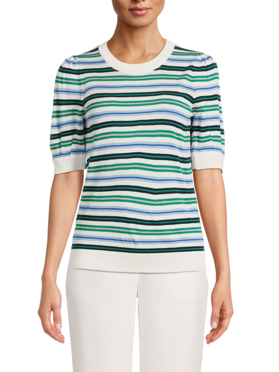 Полосатый хлопковый свитер Tahari, белый мульти
Полосатый хлопковый свитер Tahari, белый мульти